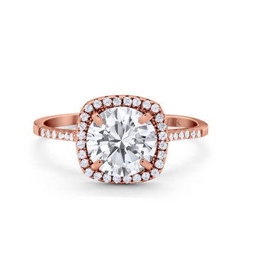 14K Rose Gold Halo Round Bridal Wedding Engagement Ring Simulated CZ Size-7